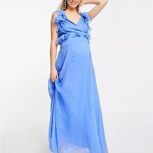 ASOS Design Maternity Blue Tiered Sleeveless Ruffle Maxi Dress Size US 12